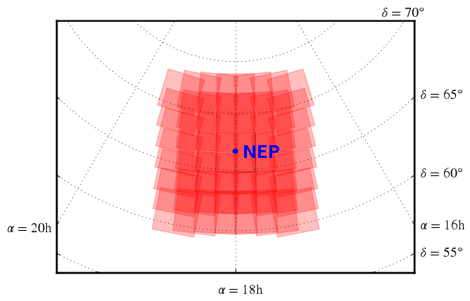 Fields for the north ecliptic pole large area survey.